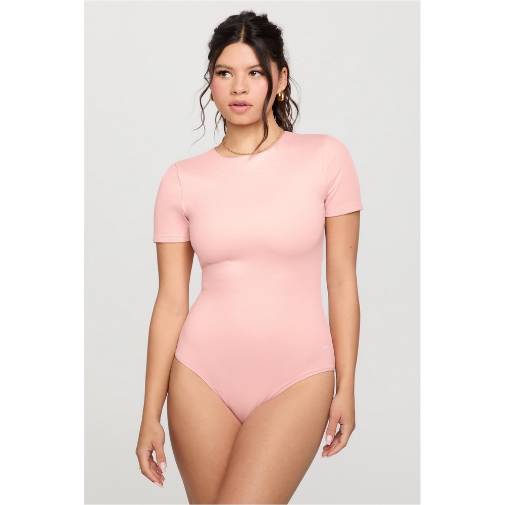 Yitty Snug Cotton Short Sleeve Bodysuit Blush Crush Pink XS BU2457584-12175